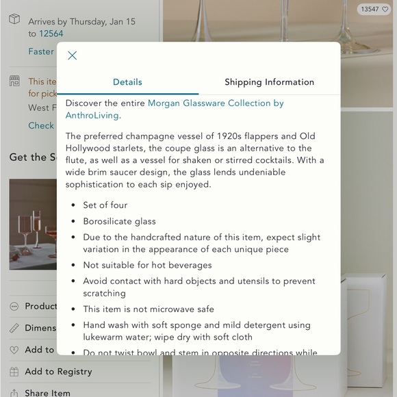 Anthropologie Morgan  Coupe glasses -set of 4 NIB - Picture 8 of 9